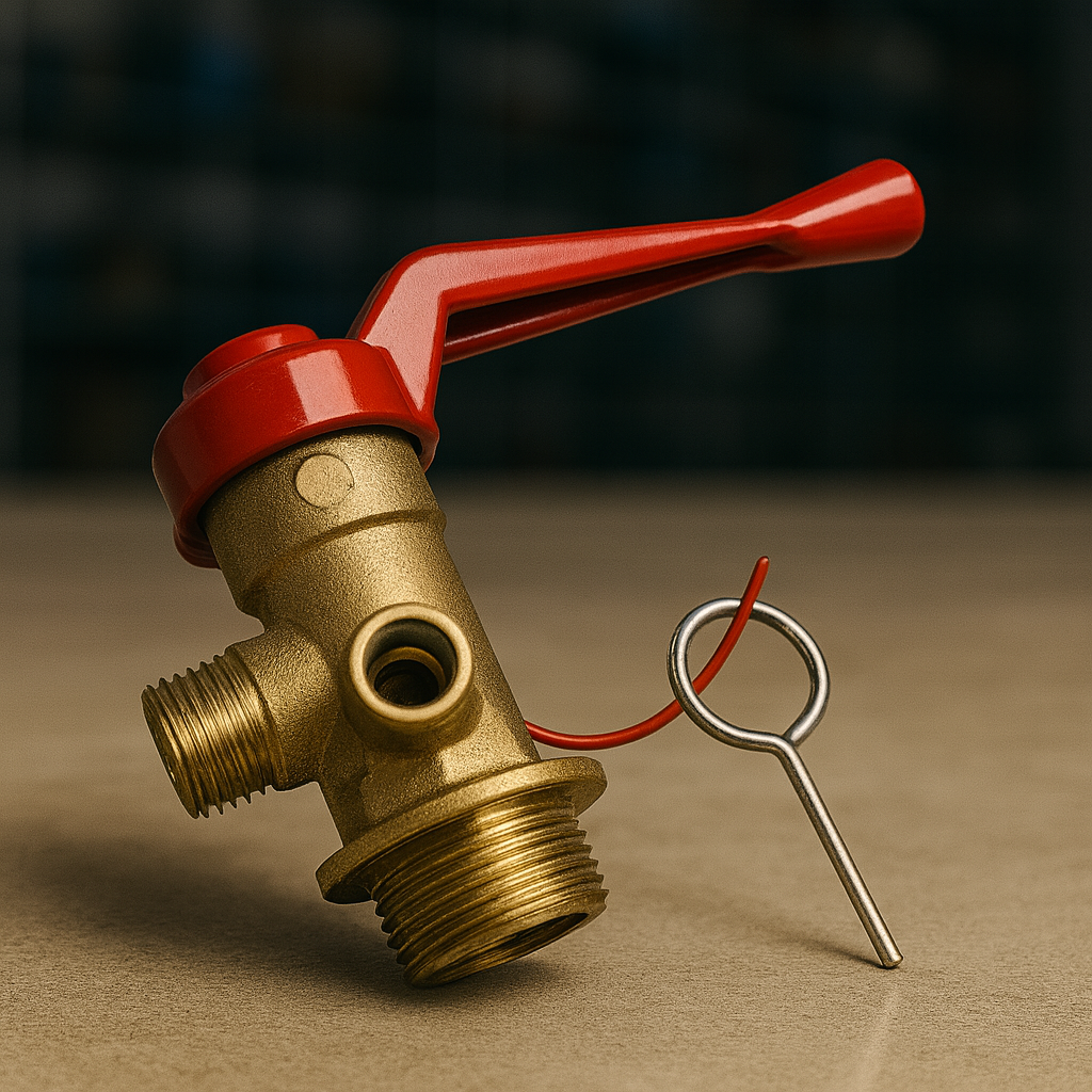 Válvula Carro Extintor, 1" HE BSP 25-50, salida 1/2" con palanca